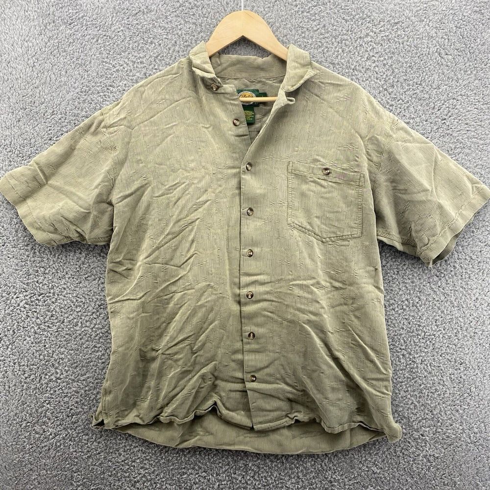 CABELAS Men Sz L Tall Button Up Shirt Collared‎ Pockets Safari Khaki Fishing